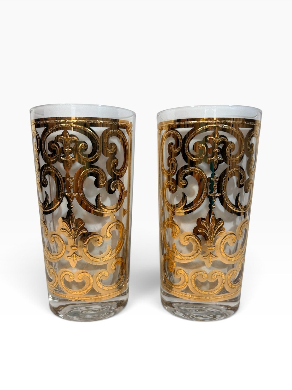 Georges Briard Spanish Gold Highball Glasses MCM Hollywood Regency 22K Gold
